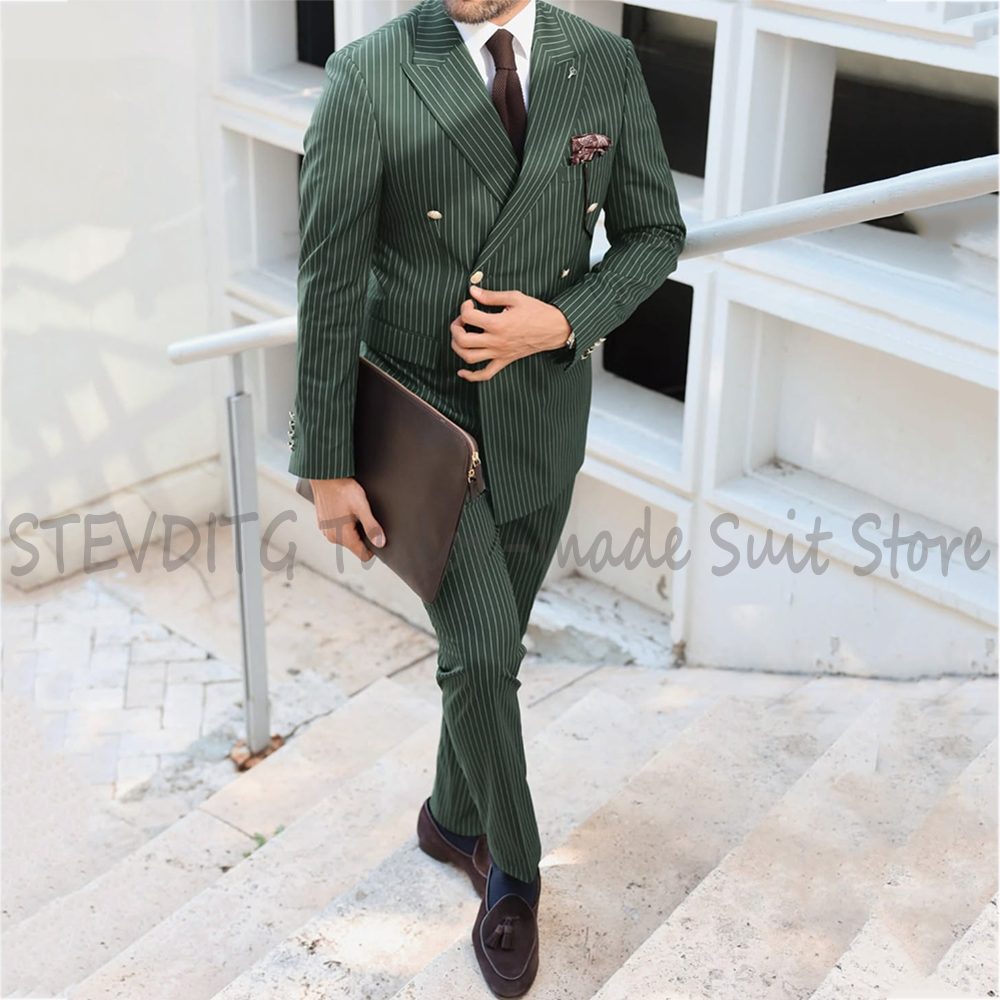 Men Formal Wear Outfits - Classic Pinstriped Men's Suit Set Double