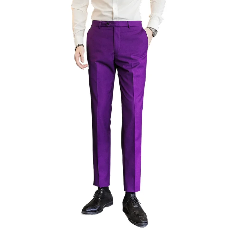 Men Formal Wear Outfits - Solid Color Men's Suit Pants, Office