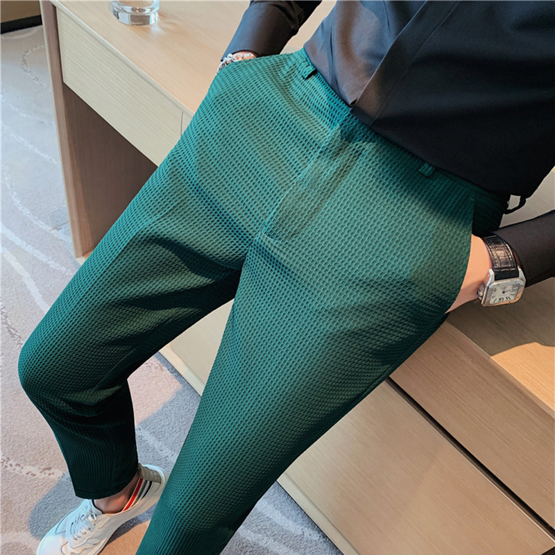 Young Men Formal Wear - 2024 Autumn New Waffle Stretch Waist