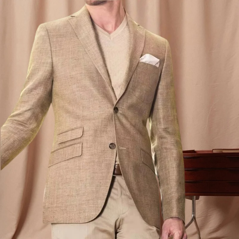 Men Linen Formal Wear - Men's Linen Blazer Jacket and pantsTwo-Button