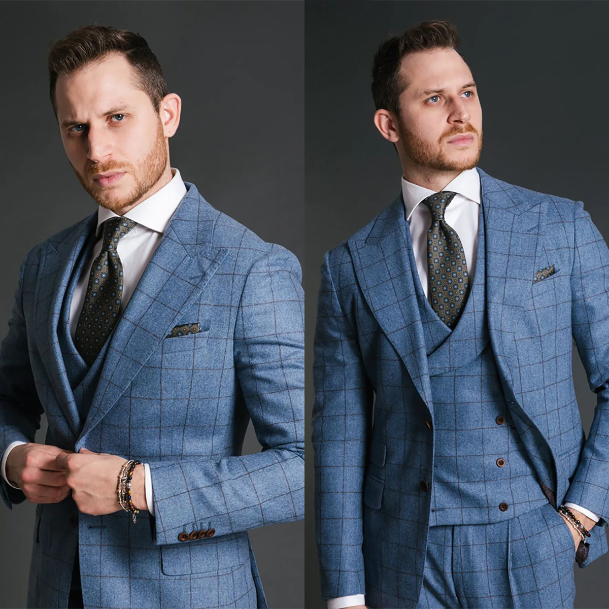 Men Linen Formal Wear - Blue Vintage Men Suit Tailor-Made 3