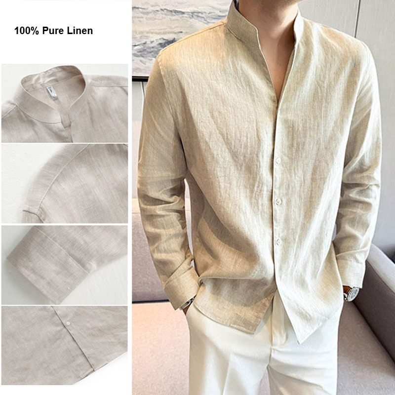 Men Linen Formal Wear - 100% Linen Long Sleeve Shirt for