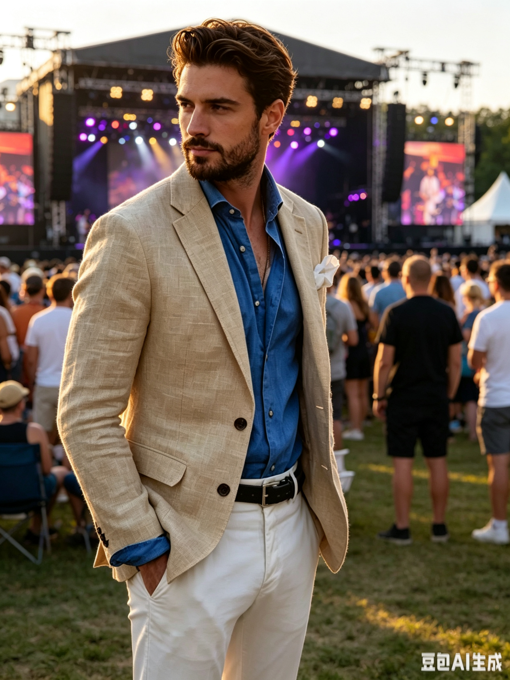 Beige/Blue Linen Men Suit Blaz - Men Linen Formal Wear recensie en prijs