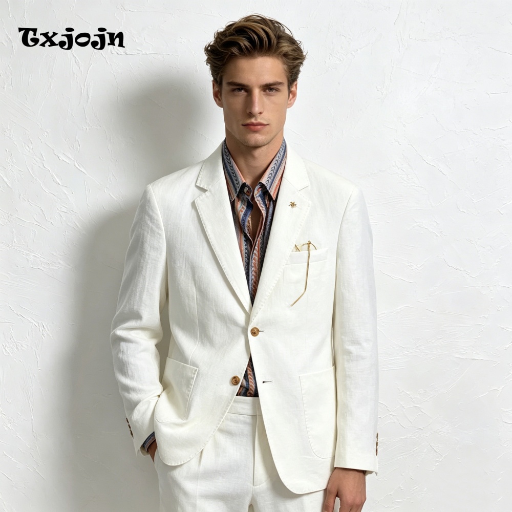 Stylish White Linen 2PCS Suit  - Men Linen Formal Wear recensie en prijs