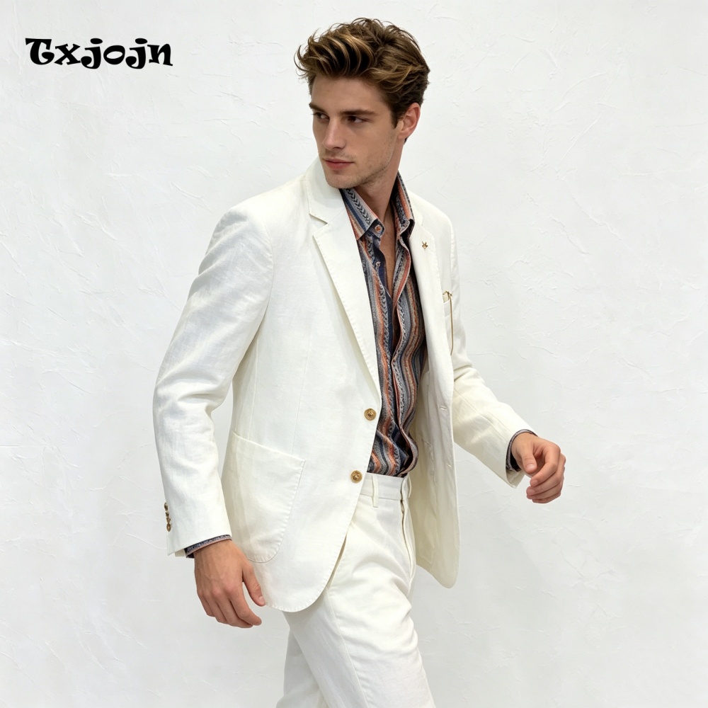 Stylish White Linen 2PCS Suit  - Men Linen Formal Wear recensie en prijs