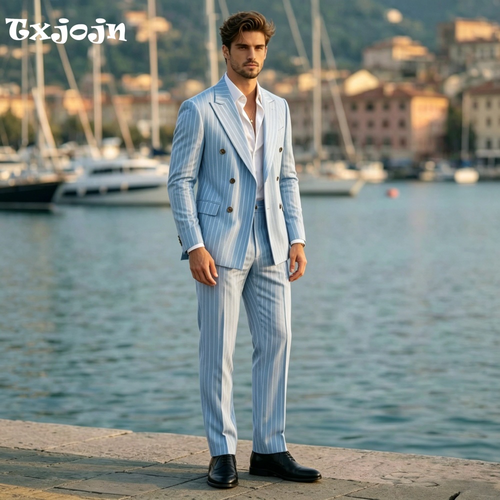 Stylish Blue Linen 2PCS Suit S - Men Linen Formal Wear recensie en prijs