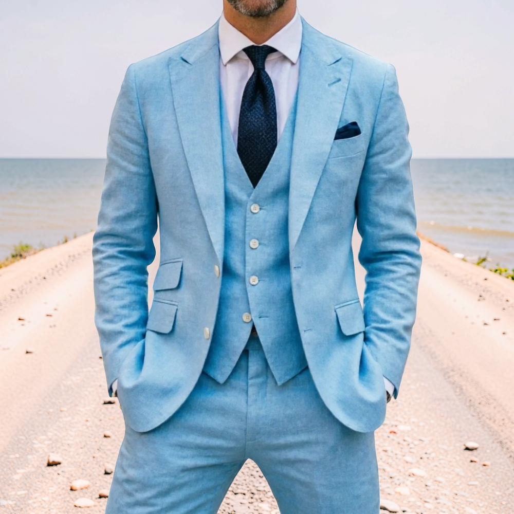 Sky Blue Linen Men Wedding Tux - Men Linen Formal Wear recensie en prijs