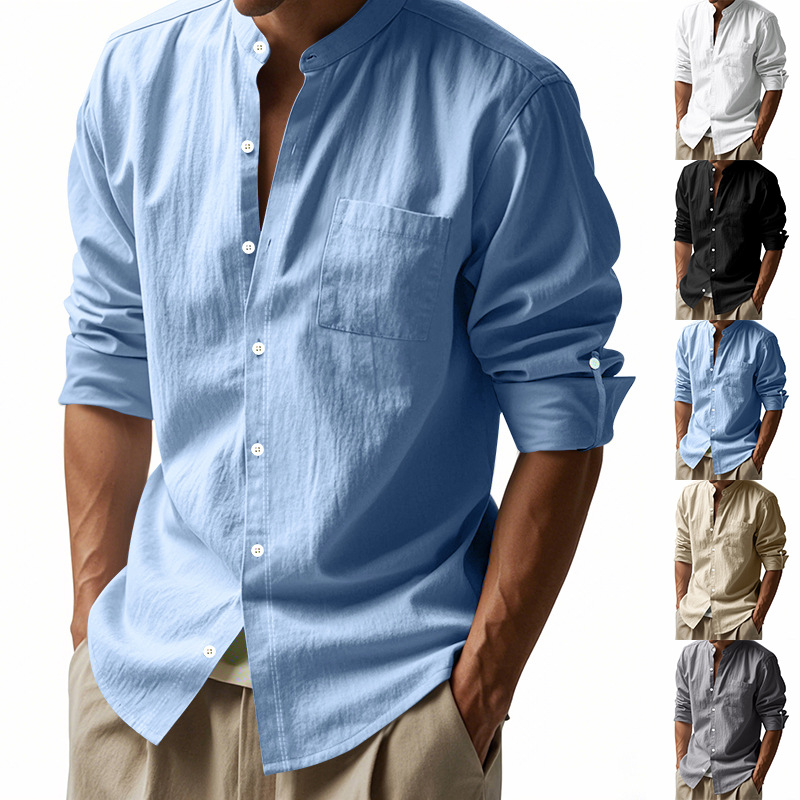 Men's Linen Stand Up Collar Sh - Men Linen Formal Wear recensie en prijs